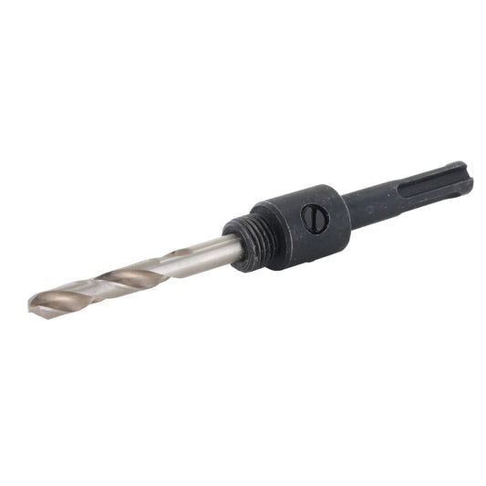 FAMAG Adapter mit HSS-Zentrierbohrer für PAROLI-Lochsägen, Hauptansicht des Adapters mit Gewinde und Spiralbohrer.