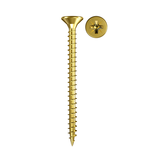 fischer Spanplattenschraube ClassicFast FSP II CZF mit Senkkopf, Vollgewinde und PZ-Antrieb, Einzelansicht und Kopfdetail