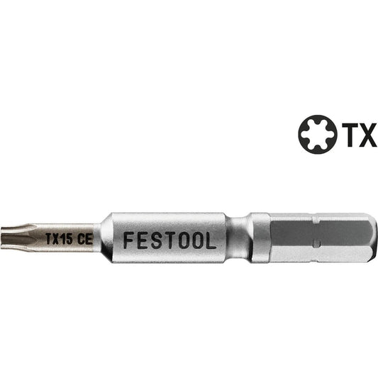 Festool Bit TX15 CE mit Chrombeschichtung und chemisch vernickelter Bitspitze für CENTROTEC-Systeme