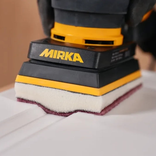 Mirka Profil-Schaumstoffsoftauflage in der Anwendung mit dem Mirka DEOS