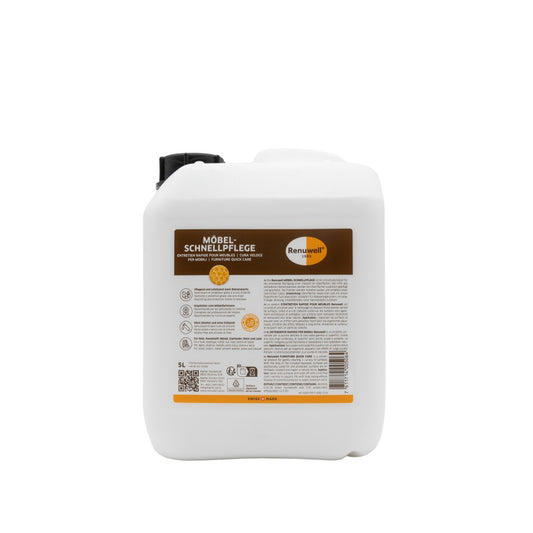 Renuwell Möbel-Schnellpflege 5L Kanister mit Bienenwachs, Hauptansicht der Verpackung