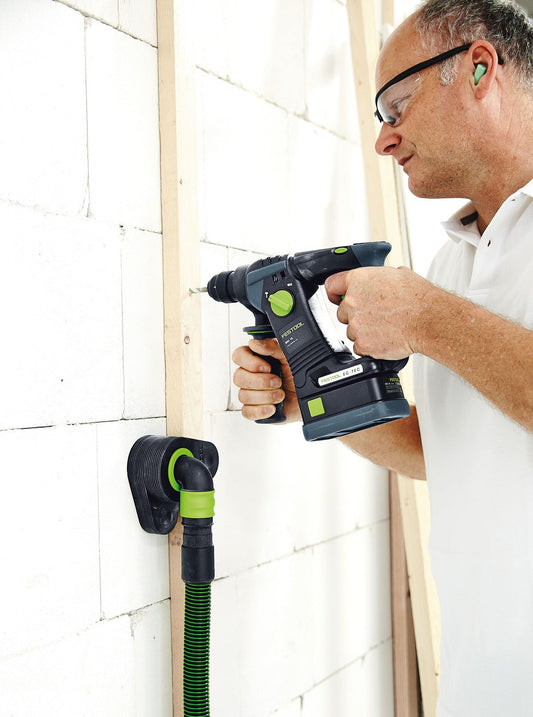 Festool Vakuum-Spanndüse CT-W in Anwendung beim Bohren in Wandfliesen mit Absauganlage