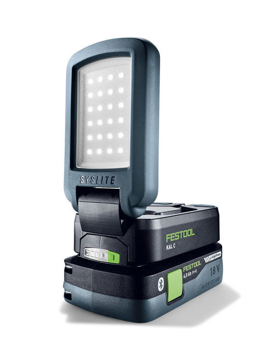 Festool SYSLITE KAL C Akku-Arbeitsleuchte mit 24 LEDs, schwenkbarem Lampenkopf und 18V Akkupack.