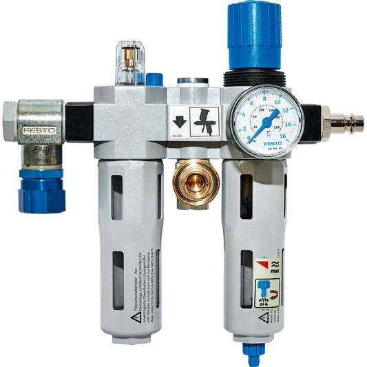 Festool Versorgungseinheit VE-TC 3000 mit Druckregler, Manometer und Anschlüssen, Frontansicht.