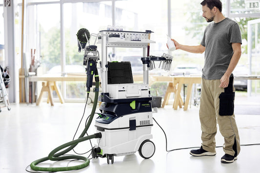 Festool CTM 36 EI Absaugmobil mit Saugschlauch, Werkzeughalterung und Zubehör in Werkstatt