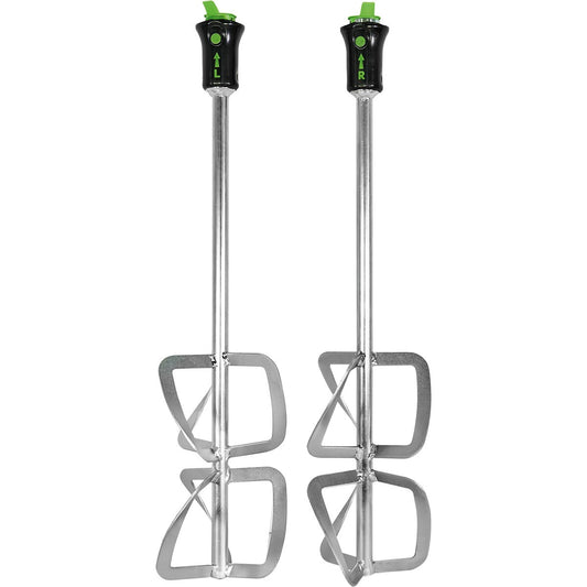Festool Rührstab HS 3 COMBI 140x600 FF mit zwei Rührkörben, Vorder- und Rückansicht nebeneinander.