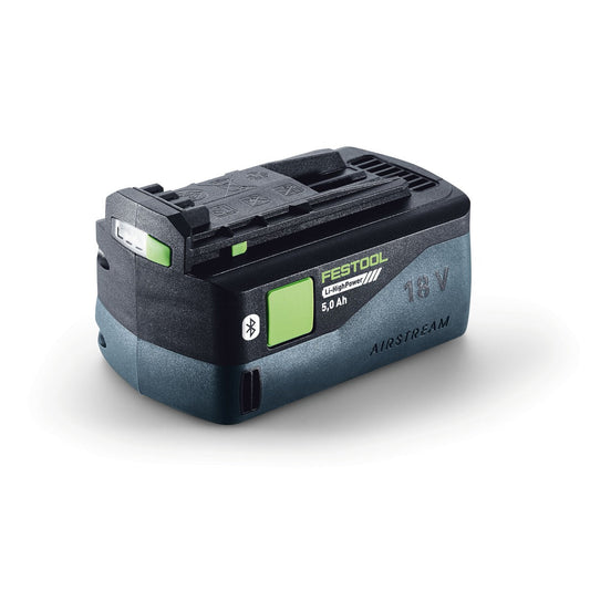 Festool HighPower Akkupack BP 18 Li 5,0 Ah mit Bluetooth, grün-schwarz, Seitenansicht