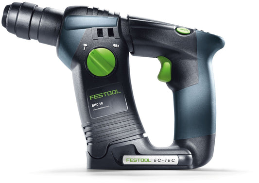 Festool BHC 18 Akku-Bohrhammer mit grünem Trigger, SDS-Plus Aufnahme und EC-TEC Motor, Seitenansicht