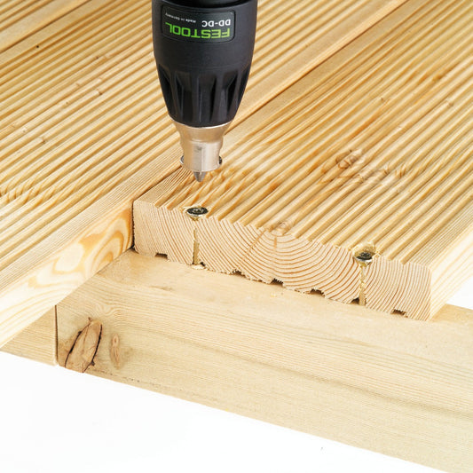 Festool Tiefenanschlag DD-DC beim Verschrauben in Holz, Demonstration der präzisen Schraubtiefeneinstellung