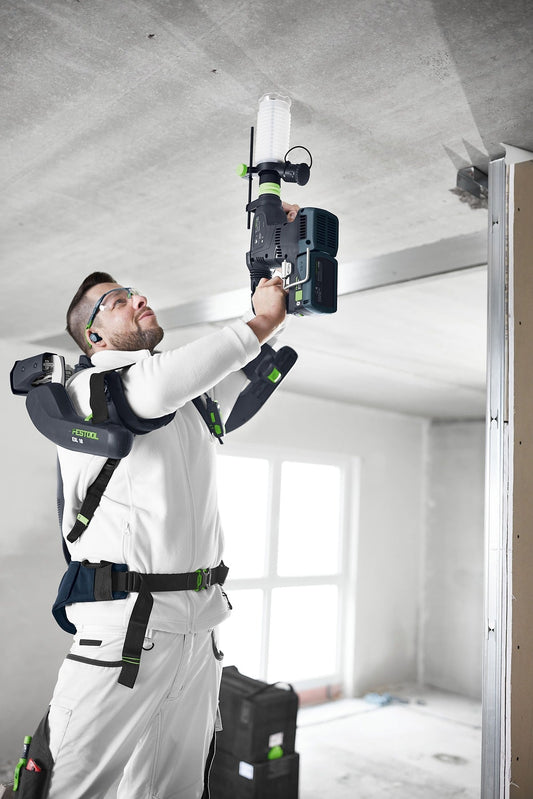 Festool Absaugvorrichtung AV-BHC/KHC bei Hammerbohren an Decke, staubarme Anwendung mit Tiefenanschlag