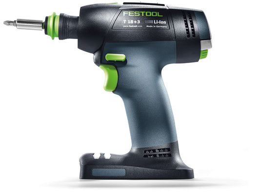 Festool T 18+3-Basic Akku-Bohrschrauber mit CENTROTEC Schnellwechselsystem, grüne Griffzonen, 18V Li-Ion