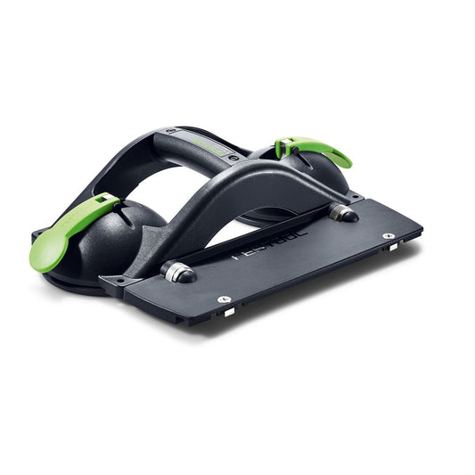 Festool Doppelsaugheber GECKO DOSH-Set mit grünen Spannhebeln und schwarzem Saugpad auf Weiß.