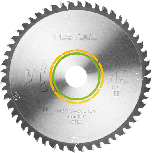 Festool Kreissägeblatt HW 210x2,4x30 Z52 WOOD FINE CUT mit Hartmetallzähnen für Holzfeinschnitte