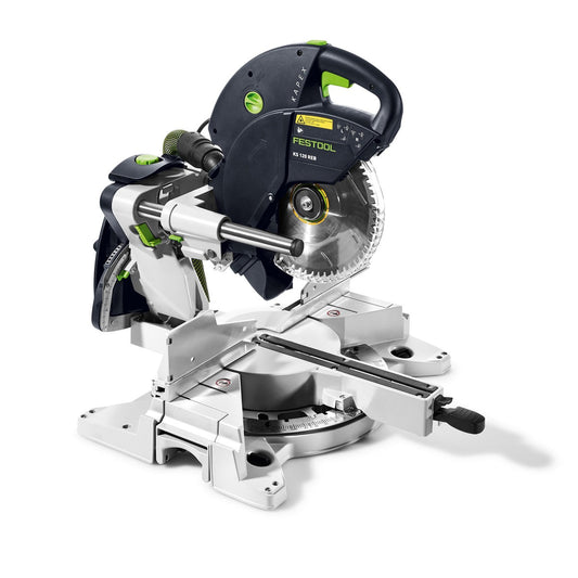 Festool KAPEX KS 120 REB Kapp-Zugsäge mit Doppelsäulenführung und Doppellinienlaser, Ansicht von vorne rechts