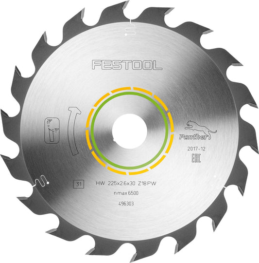 Festool Kreissägeblatt WOOD RIP CUT HW 225x2,6x30 Z18 PW Panther für Längschnitte Holz