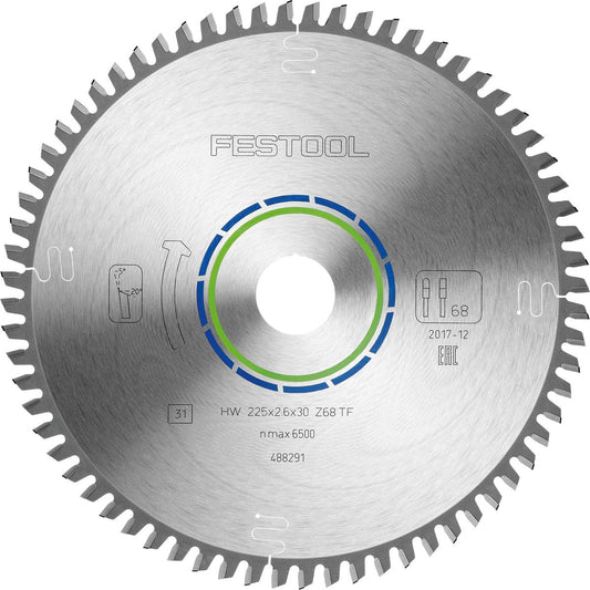 Festool Kreissägeblatt HW 225x2,6x30 Z68 TF für Aluminium und Kunststoff mit Hartmetallzähnen