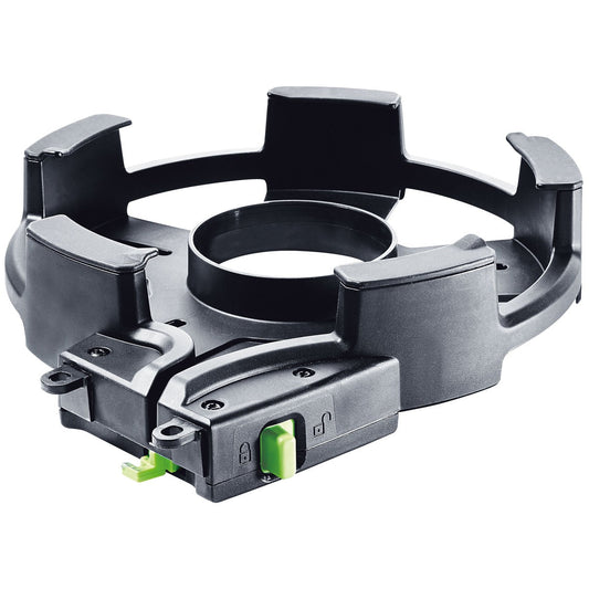 Festool Kantenspeicher KSP-KA 65 Hauptansicht mit Führungsrollen und grünem Schiebehebel zur Verriegelung.