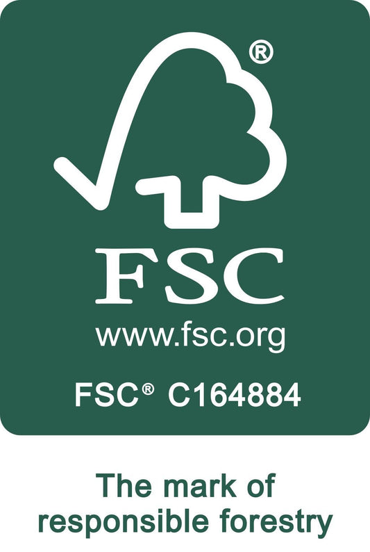 FSC-Zertifikat für verantwortungsvolle Forstwirtschaft mit Baum-Logo und Prüfnummer C164884