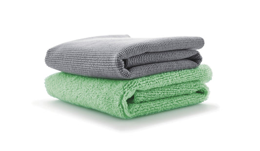 Festool Microfasertuch MPA-Microfibre/2 zwei Poliertücher in Grau und Grün gestapelt