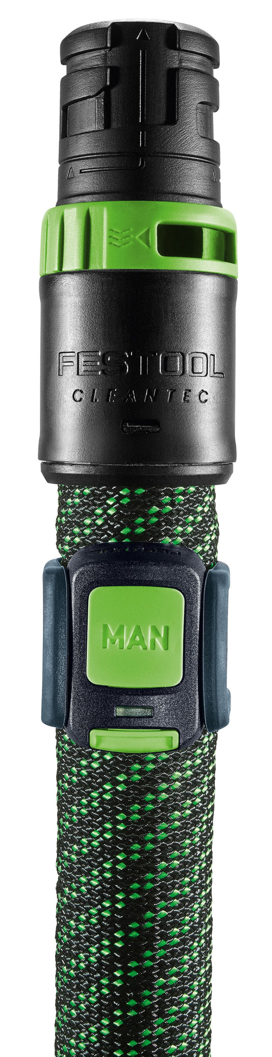 Festool CT-F I Fernbedienung mit Befestigungsband für Saugschlauch, grün-schwarzes Design mit MAN-Taste