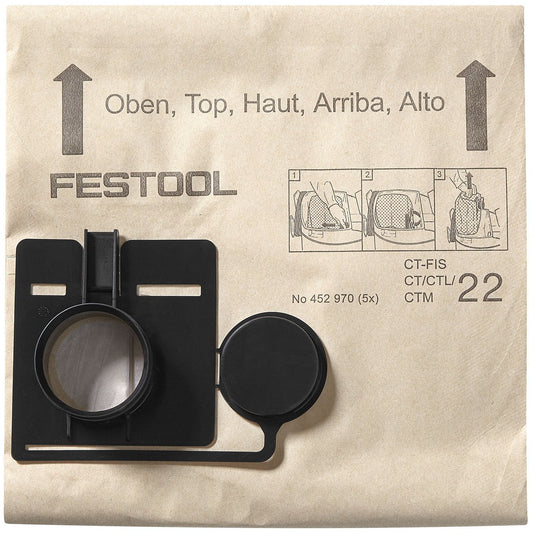 Festool Filtersack FIS-CT 22/5 mit Kunststoffverschluss für CT 22 Absauganlage, Verpackung