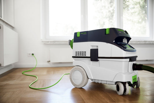 Festool CLEANTEC CTL 26 EI-FLR Absaugmobil mit grünem PUR-Kabel auf Parkettboden, bodenschonend