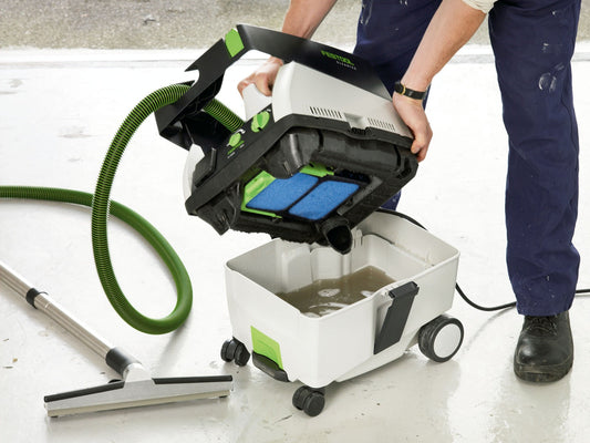 Festool Nassfilter NF-CT/2 Schaumstoff-Filter in blau-grüner Farbe werden in Absaugmobil eingesetzt zur Wasseraufnahme