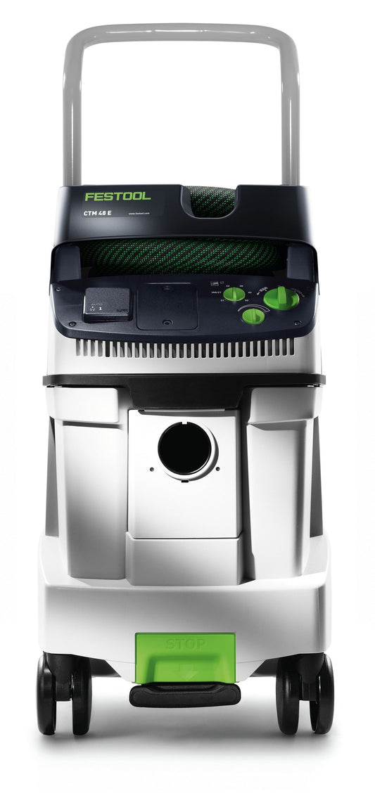 Festool Absaugmobil CT 48 mit Schubbügel SB-CT 48, Frontansicht mit Bedienelemente und Saugdüsenhalter