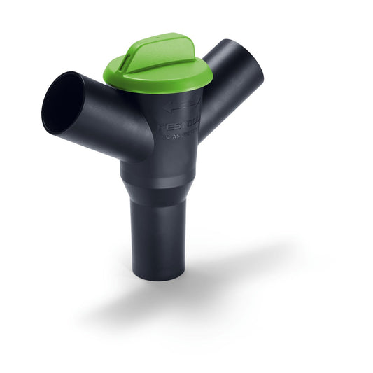 Festool Y-Ventil SV-AS D50 SWT Umschaltventil mit grünem Drehhebel in Frontalansicht