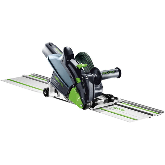 Festool DSC-AG 125-Plus Diamant Trennsystem mit Führungstisch, Absauganlage und Schleifmittel auf Führungsschiene
