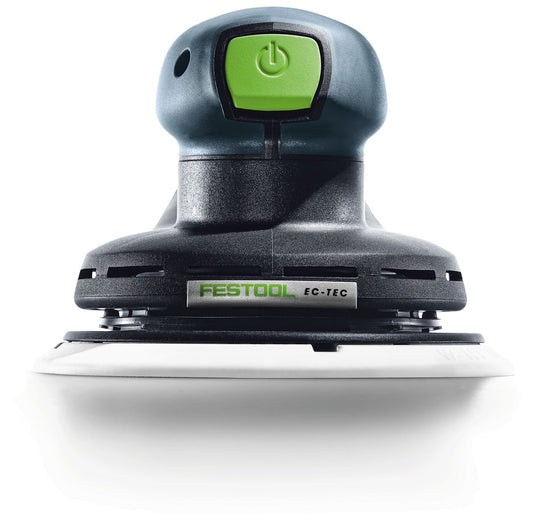 Festool ETS EC 150/5 EQ-Plus Exzenterschleifer Oberansicht mit grünem Schalter und Schleifteller
