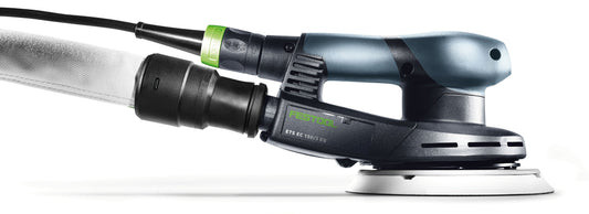 Festool Exzenterschleifer ETS EC 150/3 EQ-Plus mit Schleifteller und Absaugschlauch, Seitenansicht