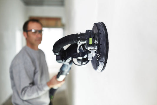 Festool PLANEX LHS 225 EQ Langhalsschleifer mit Bürstensegment BS-LHS 225 in Anwendung an Wand