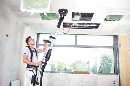 Festool Tragegeschirr TG-LHS 225 bei Deckenschleifen-Anwendung mit PLANEX Langhalsschleifer