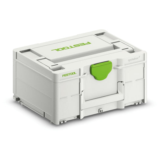 Festool Systainer³ SYS3 M 187 Kunststoffkoffer weiß mit grünem T-LOC Verschluss und Tragegriff