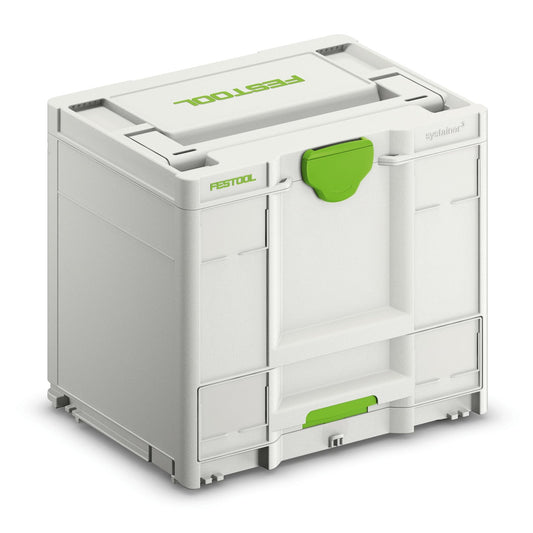 Festool Systainer³ SYS3-COMBI M 337 mit Schublade, weiß-grün, Frontansicht