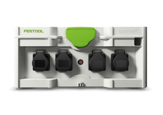 Festool SYS-PowerHub SYS3-PH M 187 Stromverteiler mit 4 Steckdosen und grünem Deckel, Vorderansicht