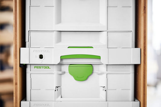 Festool Systainer Auszug SYS-AZ mit Vollauszug und grünem Griff in offener Position