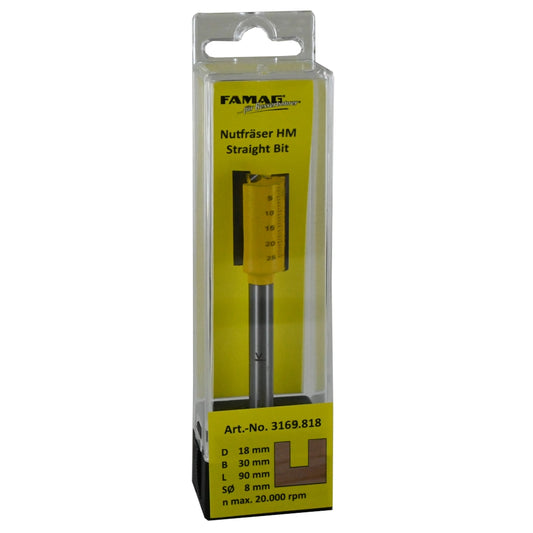 FAMAG Nutfräser HM Straight Bit 18 mm in Verpackung, Artikelnummer 3169.818