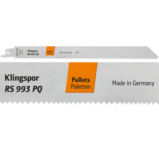 Klingspor RS 993 PQ Säbelsägeblatt Bi-Metall für Paletten, Made in Germany, Produktverpackung