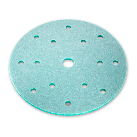 Sia 7979 siasponge flat Schleifscheibe rund mit Lochung, türkisfarben, Draufsicht.